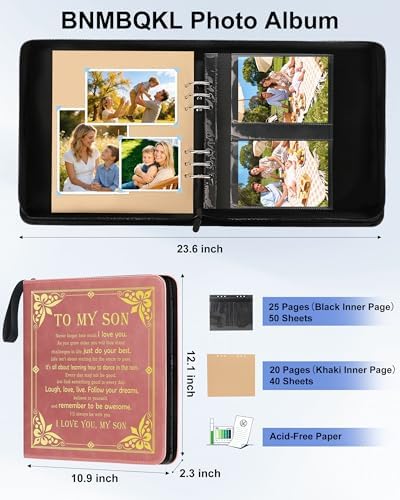 Son Leather Photo Album 4x6 100 Photos, Memory DIY Scrapbook with 25 Sheets and 20 Blank Kraft Sheets, Children's Growth Album Book for Son Kids Birthday Gift Graduation Gift ﻿ - Image 2