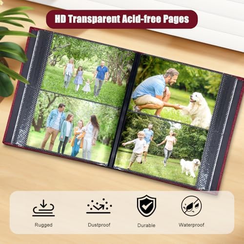 Photo Album 4x6 with 200 Pockets, Slip-in Picture Albums, Linen Cover Memory Book with Front Window, Black Page Vertical Photo Book for Wedding, Family, Anniversary, Baby, Vacation(Red) - Image 2