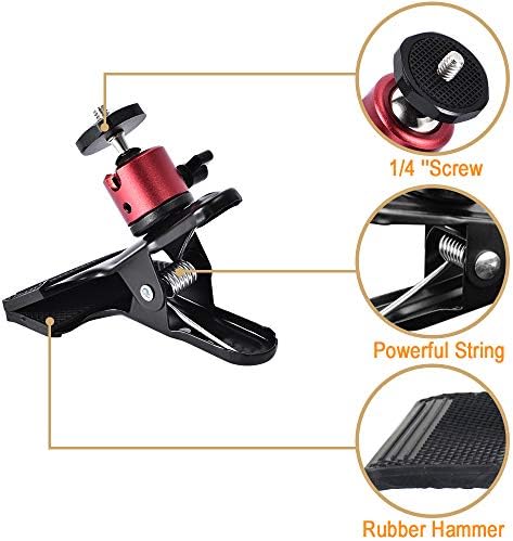 UTEBIT Tripod Camera Clip Clamp, with 360° Swivel Mini Ball Head, Black&Red - Image 2