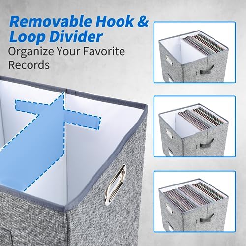 ZEDKEHO Vinyl Record Storage Box Set of 2 - Album Storage Holds 100+ Single Records, Decorative LP Storage Organizer Crate with Lid, Sturdy Moving Boxes for Records - Image 3