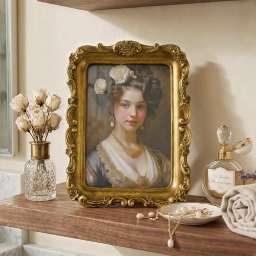 Cuspin 6x8 Picture Frame Gold Vintage Ornate Floral Antique Photo Frame - Image 2