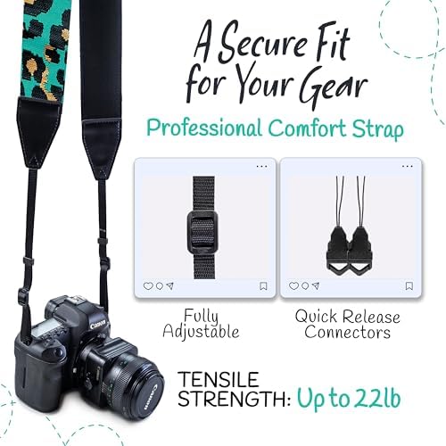 Art Tribute Camera Strap - Shoulder, Crossbody & Neck Camera Strap for Photographers, Fits All Cameras, Canon Nikon Sony Fujifilm, Padded Strap W/Quick Release, Embroidered Cotton & Leather Ends - Image 4