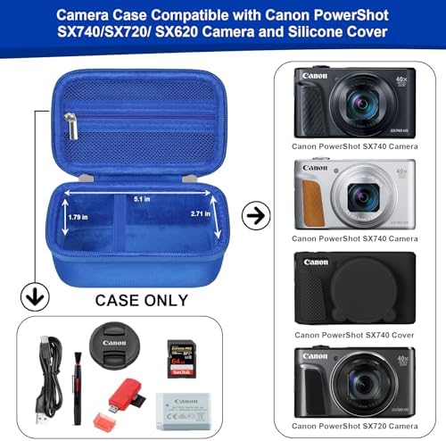RAIALL Camera Case for Canon PowerShot SX740 HS/ SX730 HS/ SX720 HS/ SX620 HS Digital Camera, 4K Video Camera Hard Carrying Case Protective Travel Bag, Mesh Pocket for Batteries and USB Cable, Blue - Image 3