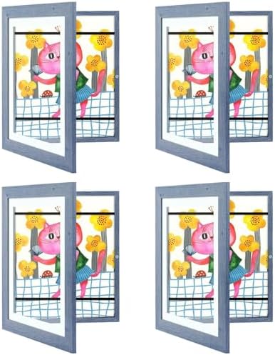 4 Pack 10x12.5 Front-Opening Kids Artwork Frames Changeable (Navy Blue) by GoldenStateArt