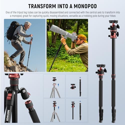 NEEWER Basics 70.9" Camera Tripod Monopod w Center Column/Ball Head, TP16 - Image 5
