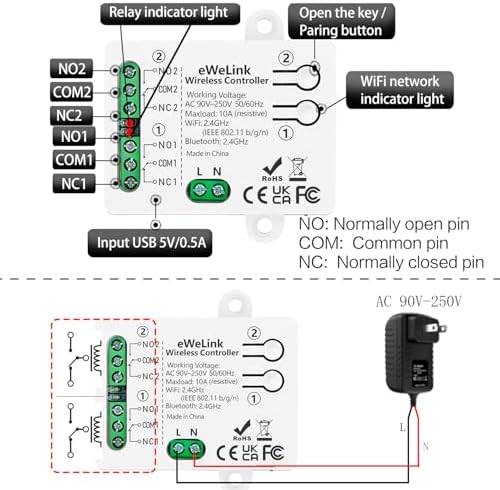 DieseRC 2 Channels WiFi Smart Switch, AC 90V-250V 220V Passive Output Relay Module Ewelink APP WiFi Control Compatible with Alexa/Google Home, Inching/Self-Locking Switch - Image 6