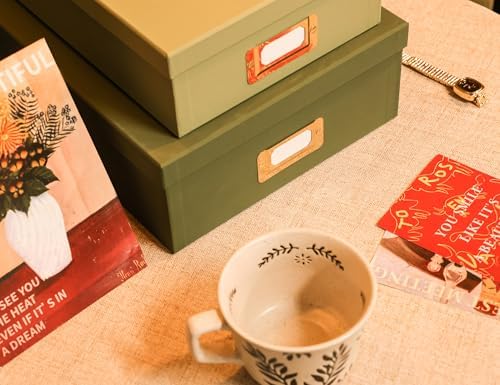 2-Piece Decorative Storage Boxes, Sophisticated Dual-green Palette, Paperboard Stackable with Gold Label Holders for Home Office Organization, Home Decor, Photos, Files and Keepsake Box - Image 4