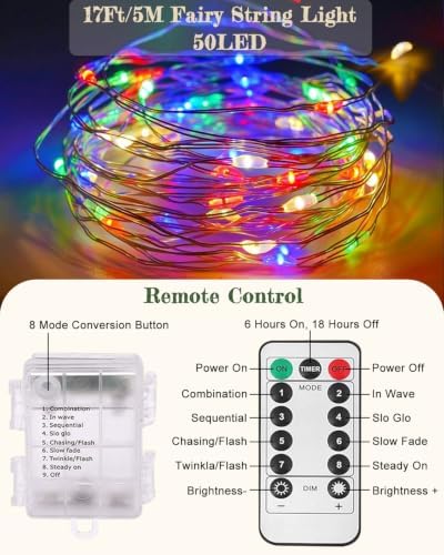 Bikoney Hanging Photo Display with String Lights, Clips & Chalkboard - Image 3