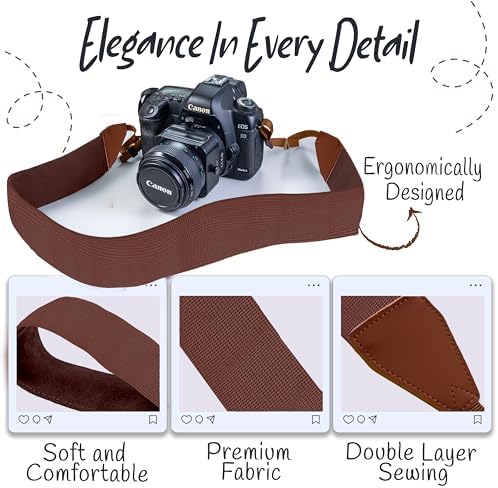 Art Tribute Camera Strap - Shoulder, Crossbody & Neck Camera Strap for Photographers, Fits All Cameras, Canon Nikon Sony Fujifilm, Padded Strap W/Quick Release, Embroidered Cotton & Leather Ends - Image 3