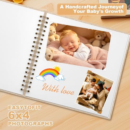Scrapbook Photo Album Linen Cover, 8 x 8 Inch Hardcover Kraft White Pages Memory Book, for Travel Wedding Guest Book Christmas Baby Shower (40 Sheets/ 80 Pages,Light Beige) - Image 3