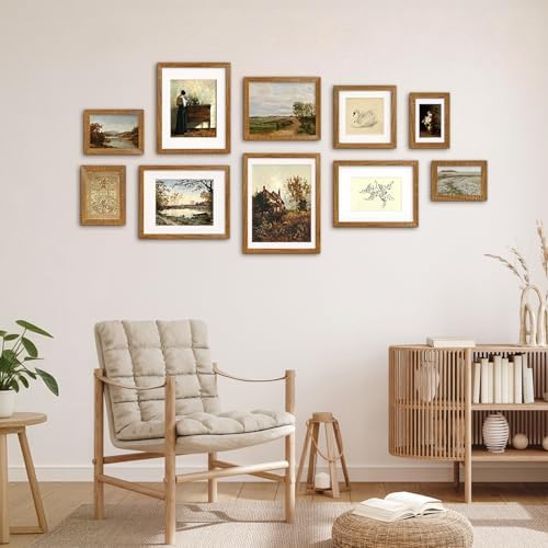 Egofine 8x10 Picture Frames Set of 4, Made of Solid Wood Covered by Plexiglass 4x6 and 5x7 with Mat or 8x10 without Mat, for Table Top Display and Wall Mounting Photo Frame, Teak Wood - Image 7