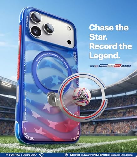 TORRAS World Cup Spirit Inspired, Football Limited Edition Ostand Q3 Air for iPhone 17 Pro Max Case & 360 Magnetic Stand, Fit for MagSafe, Mil-Grade Drop Tested, Camera Control Button, Starlight - Image 2