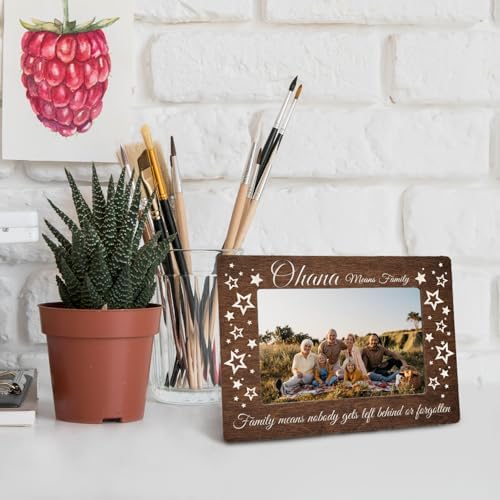 Family Picture Frame Gifts - Hawaiian Gifts - Ohana Means Family Wooden Photo Frame 4x6, Gift for Mom Dad Grandma Grandpa - Image 4