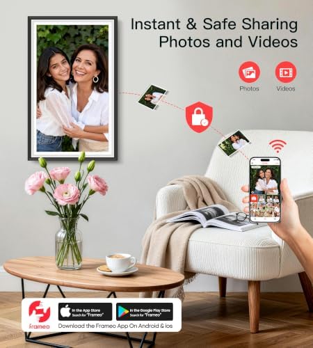64GB Frameo 15.6" Digital Picture Frame Large WiFi Electronic Photo Frames 1920 x 1080 IPS FHD Touch Screen Share Moments Instantly Anywhere Best Gift for Parents and Grandparents Black with White - Image 2