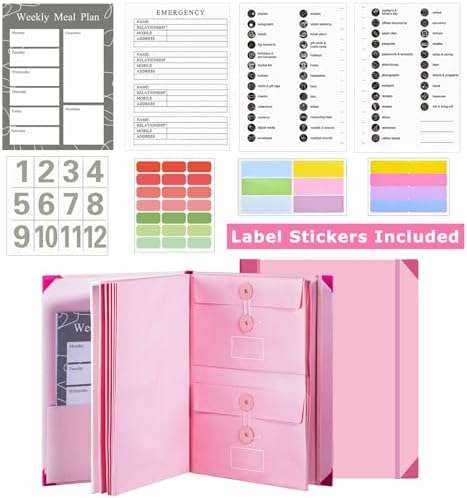The Life Book Document Organizer - Binder for Important Documents with Labels, in Case i Die Binder, Accordion Expanding File Folder for Important Papers/Passports/Birth Certificates (Pink) - Image 2
