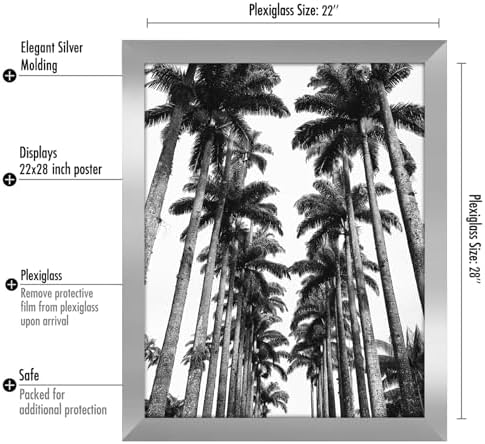 Americanflat 22x28 Poster Frame - Silver Engineered Wood with Polished Plexiglass - Wide Picture Frame for Vertical or Horizontal Wall Display - Epic Collection - Silver - Image 2