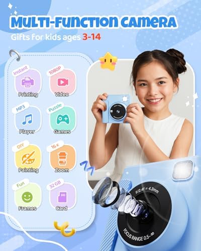 TIATUA Kids Instant Print Camera, 1080P HD Video Digital Toy, Blue - Image 2