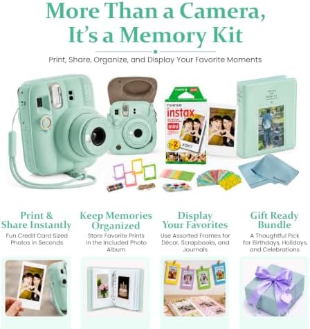 FUJIFILM instax Mini 13 Instant Camera Bundle with 20 Sheets instax Mini Film, Carrying Case, Photo Album, Assorted Photo Frames & BluebirdSales Microfiber Cleaning Cloth (Lagoon Green) - Image 2