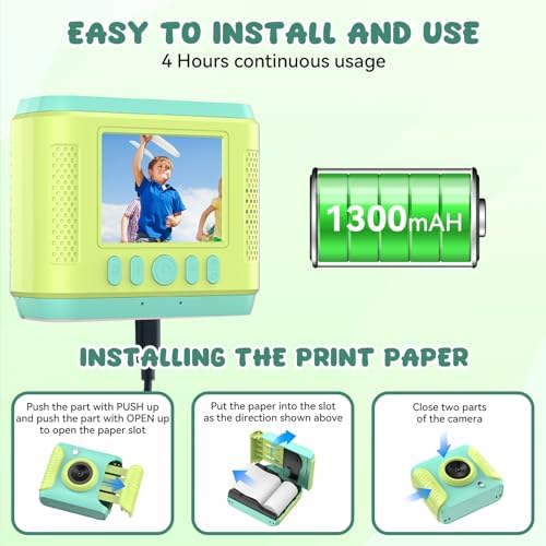 Kids Instant Print Camera,Christmas Birthday Gifts for Girls and Boys,1080P HD Video Digital Kids Camera with Print Paper&32G Card,Toddler Toy for 3-14 Years Old (Green) - Image 4