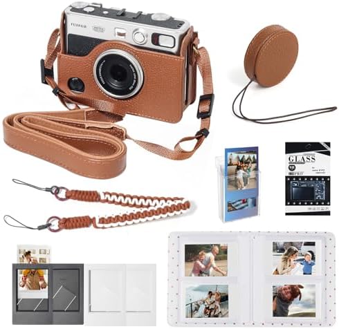 CAIYOULE EVO Camera Case for Fujifilm Instax Mini EVO,Genuine Leather Carrying Case，Includes Mini Camera Bag, Photo Album, Woven Hand Strap, Lens Cap, Screen Protector, Photo Frame - Brown by CAIYOULE