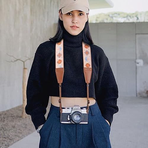 Padwa Lifestyle Tan Sun God Camera Strap - 2" Full Grain Leather Ends Camera Straps for Photographers, Vintage Embroidered Cotton Soft Suede Fabric Padded Strap Quick Release fits All Cameras - Image 5