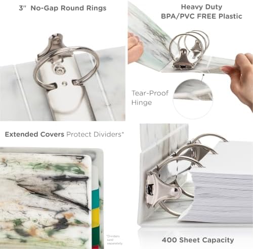 Carstens Limited Edition 3-Inch Green Marble Heavy Duty 3-Ring Binder – Side Opening, Waterproof, Durable Plastic, No-Gap Rings, Holds 400 Sheets, BPA-Free, Made in USA (1719-3R) - Image 5