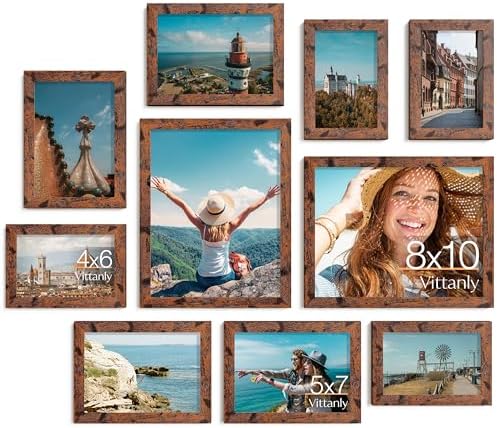 Vittanly 10 Pack Picture Frames Collage Wall Decor, Rustic Brown by Vittanly