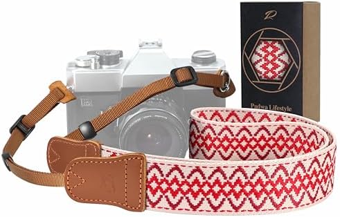 Padwa Lifestyle Camera Strap - 1.5" Crazy Horse Cowhide Head Cotton Strap,Vintage Embroidery Camera Straps for Photographers and All Cameras,Cute Adjustable Shoulder Neck Strap for Adults & Kids by PadwaLifestyleCameraStrap