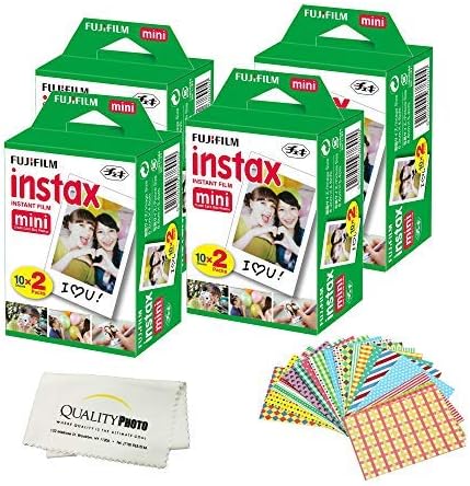 Fujifilm Instax Mini Instant Film Compatible with Instax Mini 8/9/11/12 Cameras – Includes Frame Stickers and Quality Photo Microfiber Cloth (80 Prints) by FUJIFILM