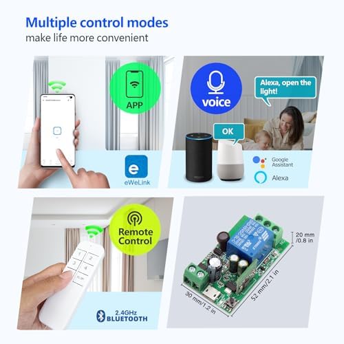 DieseRC 4x1 Channel WiFi Smart Switch with 1x Bluetooth Transmitter, DC 5V 12V 24V Passive Output Relay Module Ewelink APP WiFi Control Compatible with Alexa/Google Home, Inching/Self-Locking Switch - Image 2
