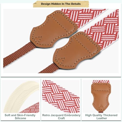 FIEIL Neck Strap Silicone Camera Straps - Padded Camera Strap, 1.5" Wide Adjustable Neck Strap - Compatible with Canon, Nikon, Sony, and More DSLR and Mirrorless Cameras (Red and White Stripes) - Image 3