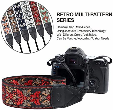 Padwa Lifestyle Camera Strap - 2" Wide Red Vintage Jacquard Embroidery Flower Camera Straps with Genuine Leather Head, Adjustable Neck Shoulder Strap for All Cameras and Men & Women Photographers - Image 5