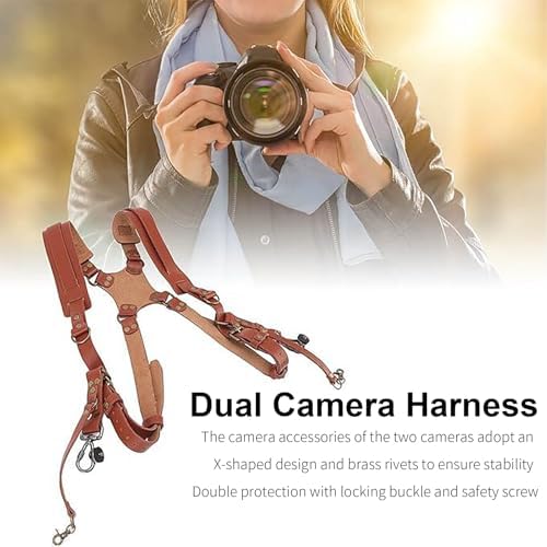 Camera Harness,Dual Camera Harness for Photographers,Leather Dual Camera Strap for Two DSLR/SLR Cameras,Adjustable - Image 5