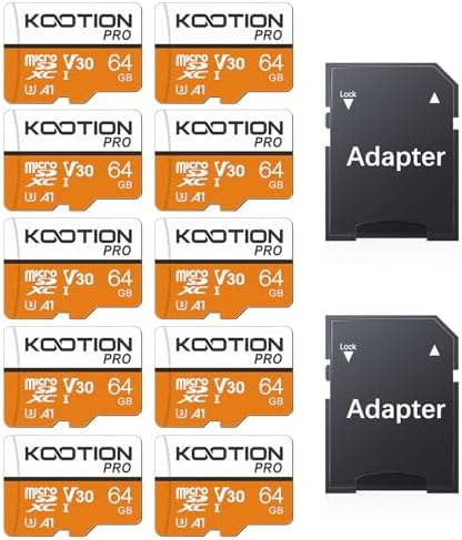 KOOTION 64GB Micro SD Card 10-Pack with Adapter, U3 TF Flash Memory Card V30, A1, 4K UHD, microSDXC Memory Card by KOOTION