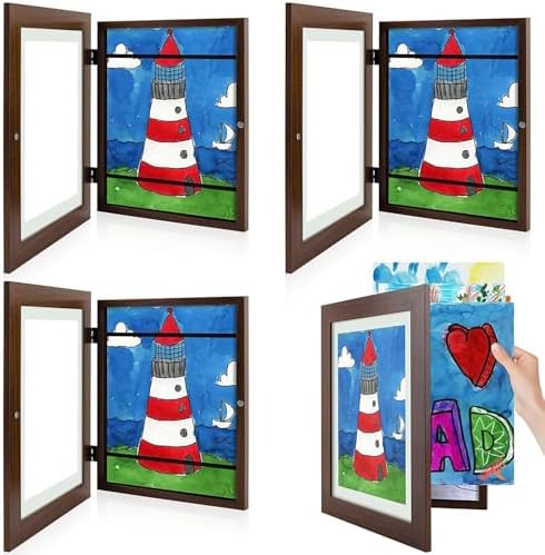 4 Pack 8.5x11 Front-Opening Kids Artwork Frames Changeable (Walnut) by GoldenStateArt