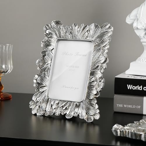 Cuspin Silver Picture Frame 3.5x5 Small Vintage Frame Ornate Palm Leaves - Image 7