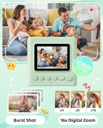 TIATUA Kids Instant Print Camera, 1080P HD Video Digital Toy, Green - Image 4