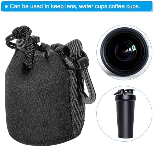 PATIKIL Camera Lens Bag, 3 Pcs 3" ID x 3.9" H Drawstring Pouch With Thick Protective Neoprene, Case for DSLR Camera Lens, Water Coffee Cups Black - Image 6