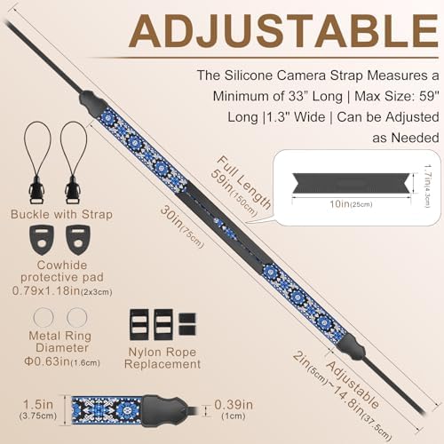 FIEIL Neck Strap Silicone Camera Straps - Padded Camera Strap, 1.5" Wide Adjustable Nylon Shoulder Strap - Compatible with Canon, Nikon, Sony, and More DSLR and Mirrorless Cameras (Blue) - Image 4