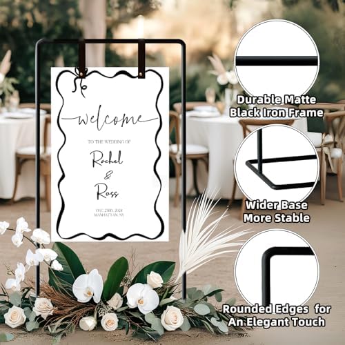 Wedding Sign Holder, Adjustable Welcome to Our Wedding Sign Stand W/Design Bundle & Leather Sign Hanging Straps, Heavy Duty Easel Stand for Sign, Wedding Seating Chart Stand, Easel for Display (Black) - Image 5