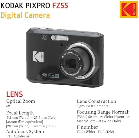 KODAK PIXPRO FZ55 16MP Digital Point & Shoot Camera, 5X Optical Zoom, 28mm Wide Angle, 1080P Full HD Video, Bundle with 32GB SD Card, Protective Case, and Hi-Speed Card Reader (Black) - Image 6
