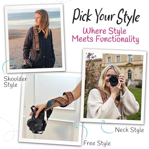 Art Tribute Camera Strap - Shoulder, Crossbody & Neck Camera Strap for Photographers, Fits All Cameras, Canon Nikon Sony Fujifilm, Padded Strap W/Quick Release, Embroidered Cotton & Leather Ends, Red - Image 6