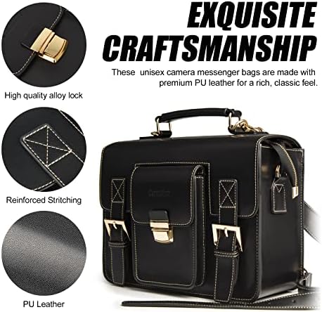 Cwatcun 3-in-1 Retro Camera Bag, PU Leather Camera Crossbody/Backpack/Case - Image 4