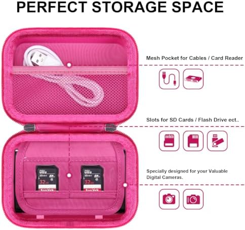 Lacdo Camera Carrying Case for Canon PowerShot ELPH 360/200/185/180/190/350, Sony Cyber-Shot DSC-W830/WX350/WX500/W810/W800 Digital Camera, Hard EVA Protective Camera Storage Trave Bag, Rose - Image 3