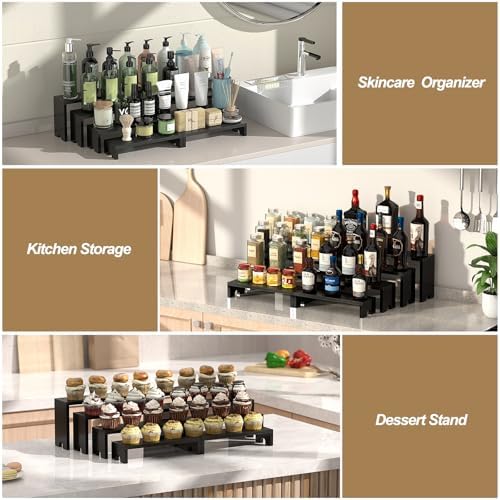 4 Set Black Wooden Tiered Riser Display Stands for Vendor Events,Stackable Wood Cupcake Stand,Farmhouse Decor Wood Dessert Table Display Set,Vendor Booth Display Items,Food Display Risers for Party - Image 6