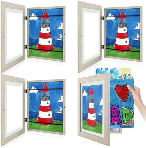 4 Pack 9x12 Front-Opening Kids Artwork Frames Changeable (Grey) by GoldenStateArt