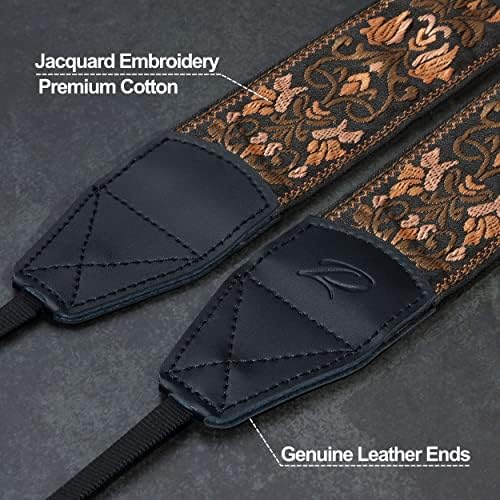 Padwa Lifestyle Camera Strap - 2" Wide Vintage Jacquard Embroidery Flower Camera Straps with Genuine Leather Head,Complimentary 2 Pcs Quick Release Clips for All Cameras and Men & Women Photographers - Image 2
