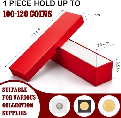 Teling 8 Pcs 2x2 Coin Storage Collectors Box, 9 x 2 x 2 Inches, Red - Image 2