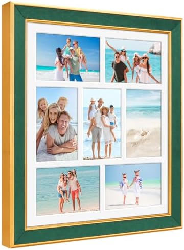 Suede 13.5x15.5 Picture Frame Display 7 Opening 4x6 Picture Frames Collage Wall Decor with Mat,Multi Photo Frame for Plexiglass,Wall Decor,1Pack,Green by AnoziebyProductsunder