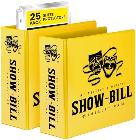 2 Pack of Show-Bill D-Ring Binder for Broadway & Theatre Showbills – Display Binder with 25 Sheet Protectors, Holds & Organizes Stage Collections, Fits 5.5” x 8.5” (Yellow) by RingBinder